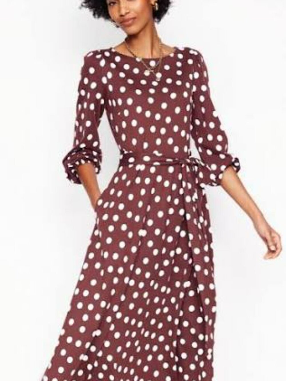 Whimsy Boho Preppy Jersey Boden Burgundy White Polka Dot Midi Dress NWT US Sz 14